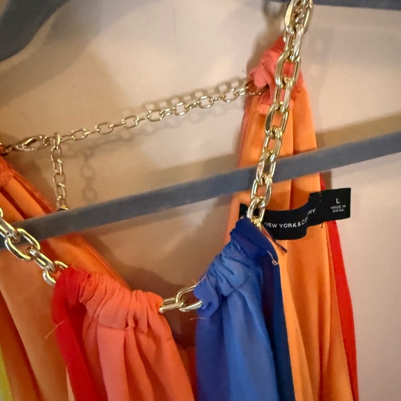 NY & Co. Rainbow Draped Dress size L - Picture 3 of 10